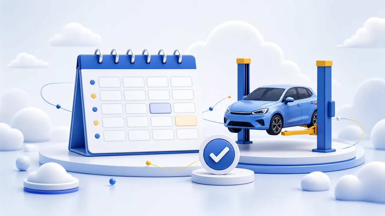 A workshop booking calendar connected to a car, vehicle lift and confirmed appointment