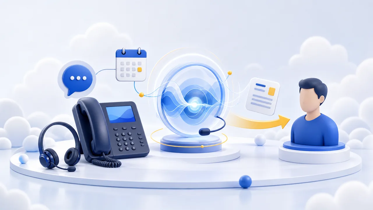 An AI receptionist handling a business phone call, appointment and human handoff